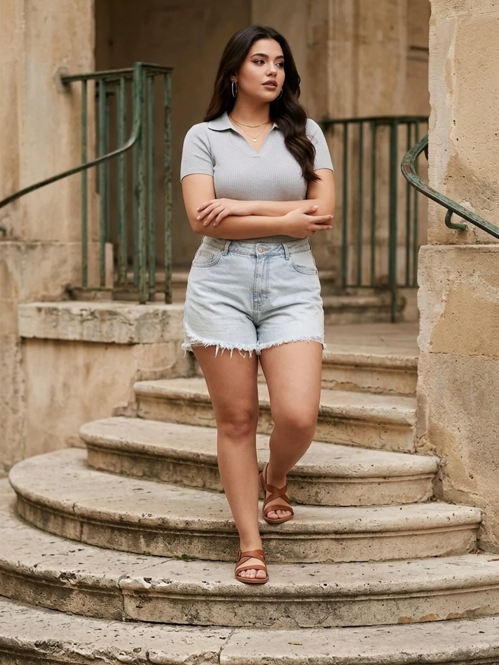 ASOS Curve Light Blue Frayed Hem Denim Shorts - Picture 3 of 5